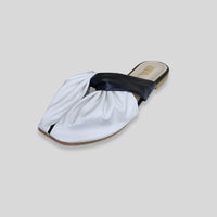 Chic White & Black Twist-Front Slip-On Flats – Minimal Elegance