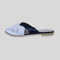Chic White & Black Twist-Front Slip-On Flats – Minimal Elegance