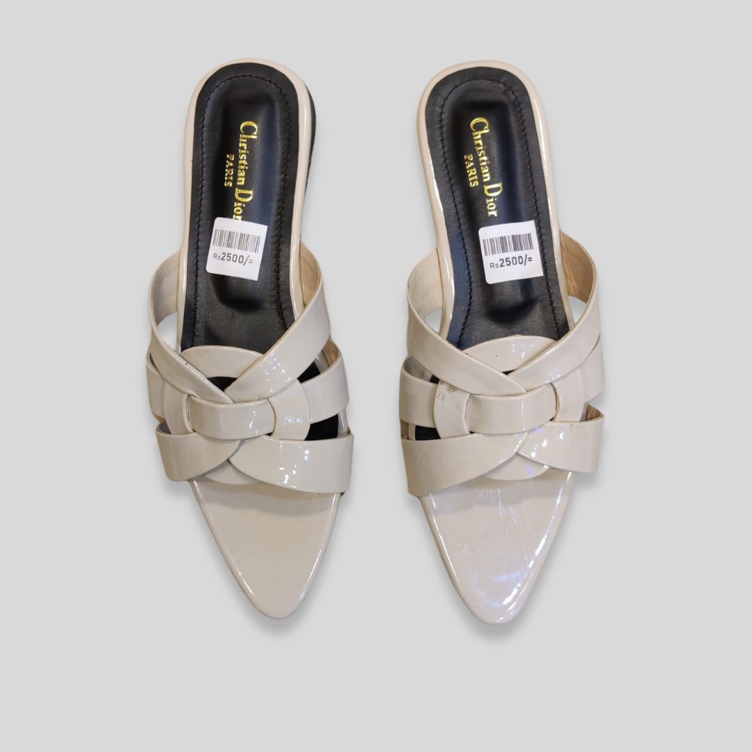 Women's Nude Patent Crisscross Flats – Christian Dior Inspired Designer Sandals