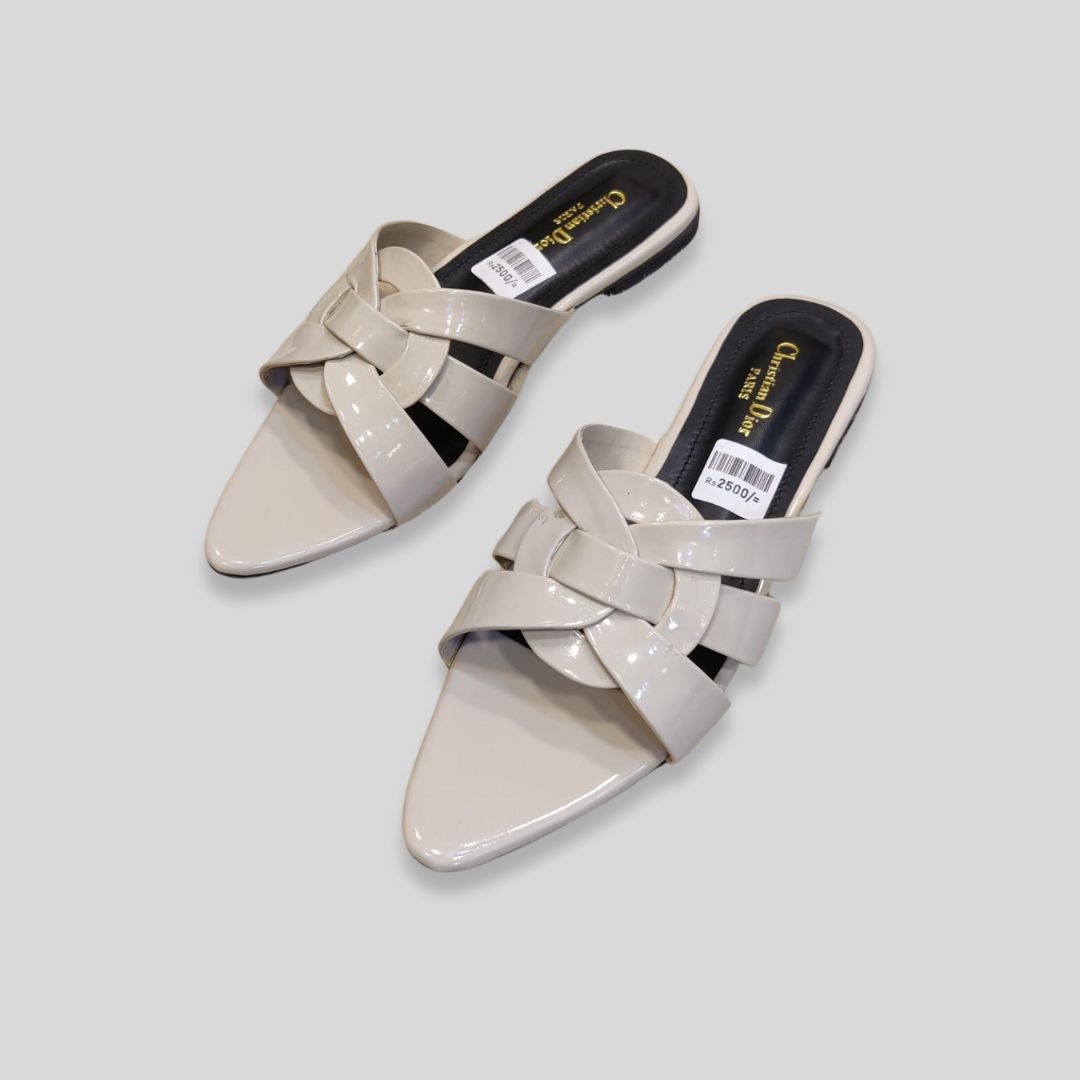 Women's Nude Patent Crisscross Flats – Christian Dior Inspired Designer Sandals