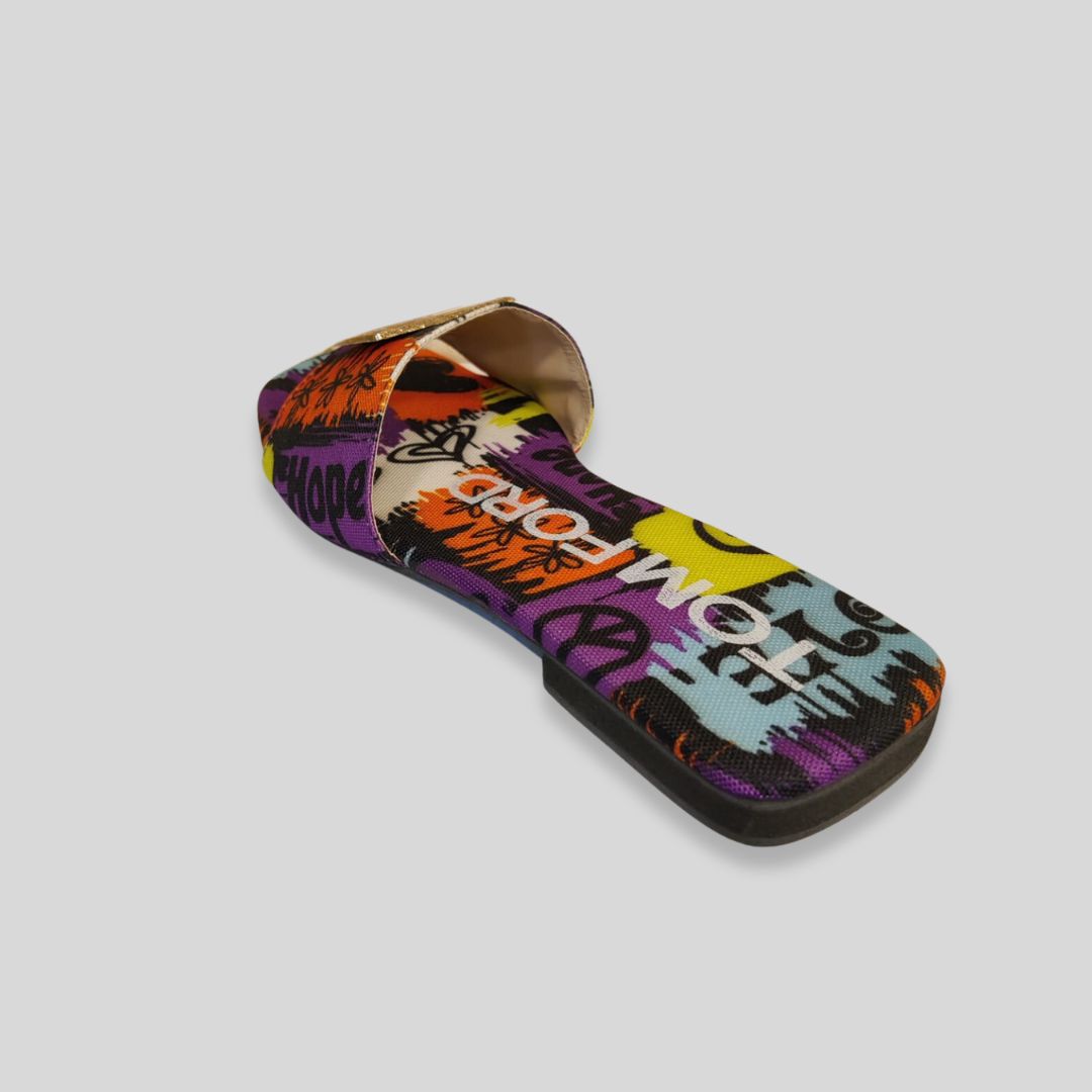 To-m Fo-rd x Tom-my Hilfi-ger Inspired Multicolor Graffiti Slides – Street Style Women’s Sandals