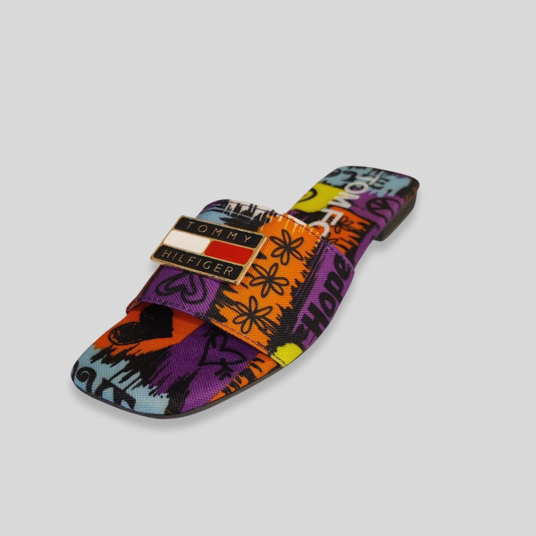 To-m Fo-rd x Tom-my Hilfi-ger Inspired Multicolor Graffiti Slides – Street Style Women’s Sandals