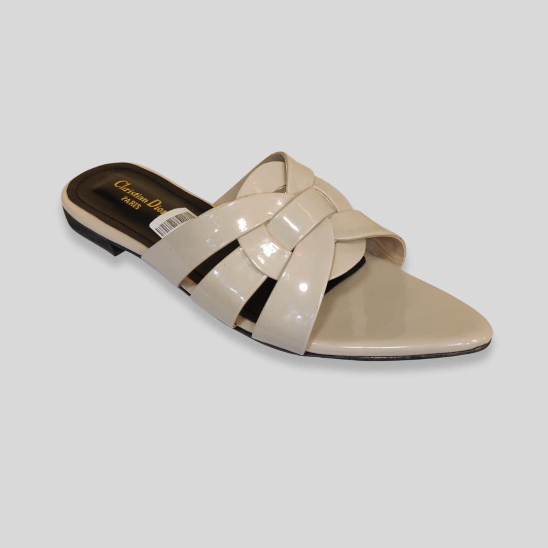 Women's Nude Patent Crisscross Flats – Christian Dior Inspired Designer Sandals
