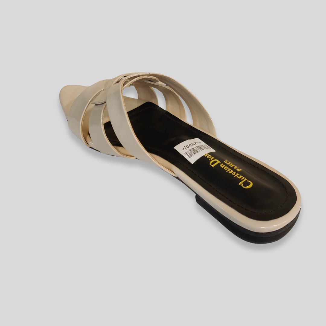 Women's Nude Patent Crisscross Flats – Christian Dior Inspired Designer Sandals
