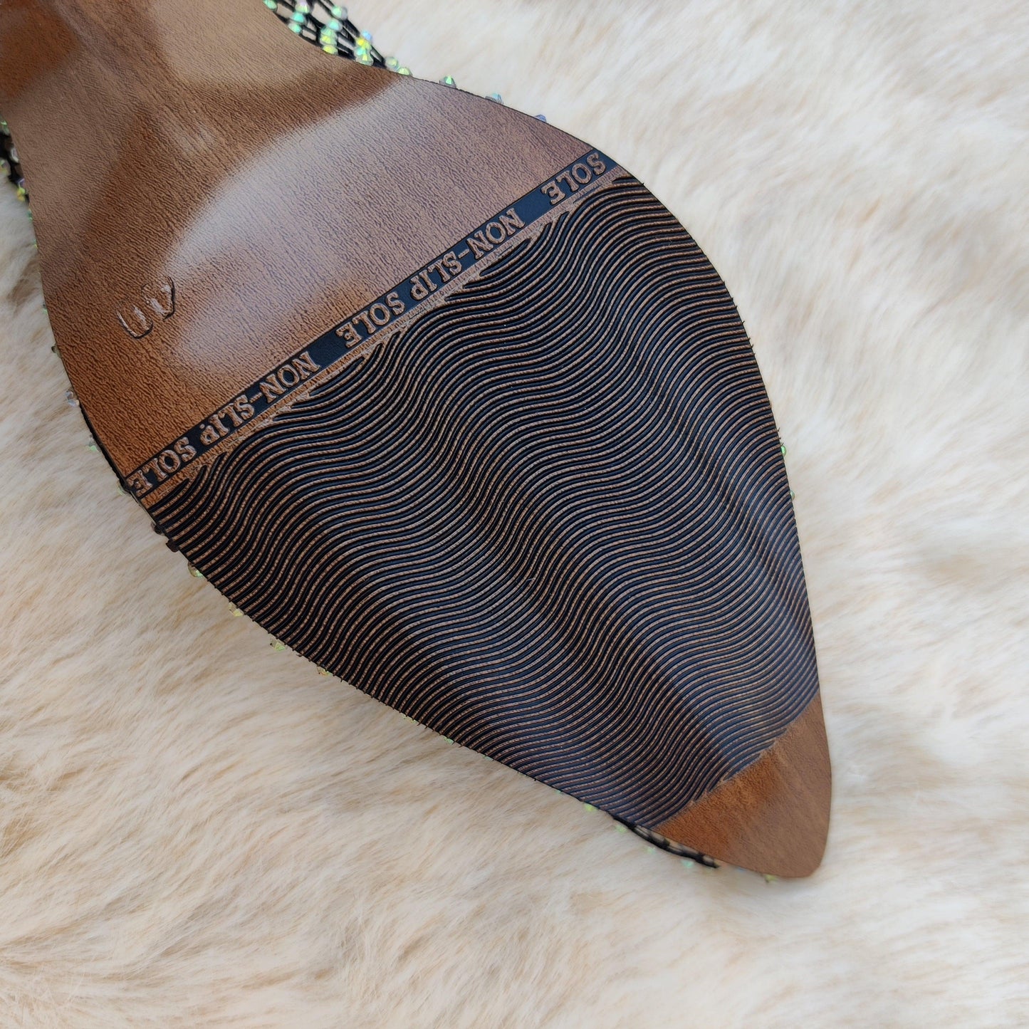 Black Crystal Mesh Slip-On Heels – Transparent Block Heel Mules for Women