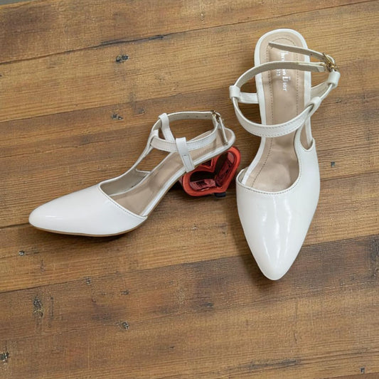 White Stiletto Red Love Heels Ankle Strap Pumps Sandal