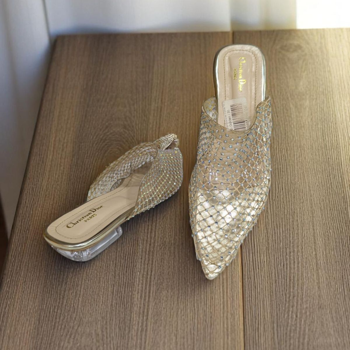 Sparkling Situation Golden net Flat Swarovski Crystals Sandal