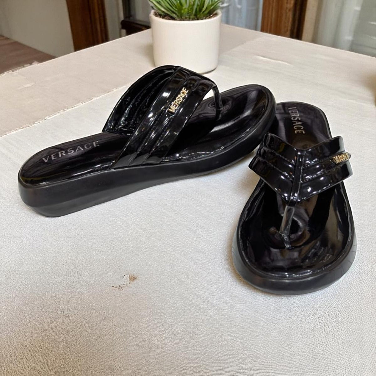Wedges Heel With Stone Mesh Soft Sole Black Medicated Sandals