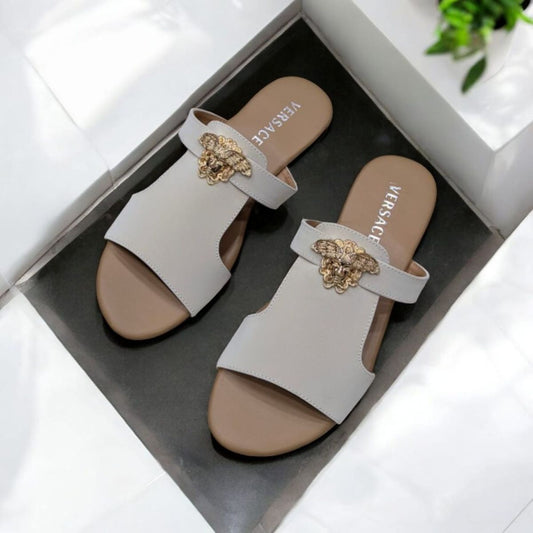 Flat Luxury Design Off White Slippers