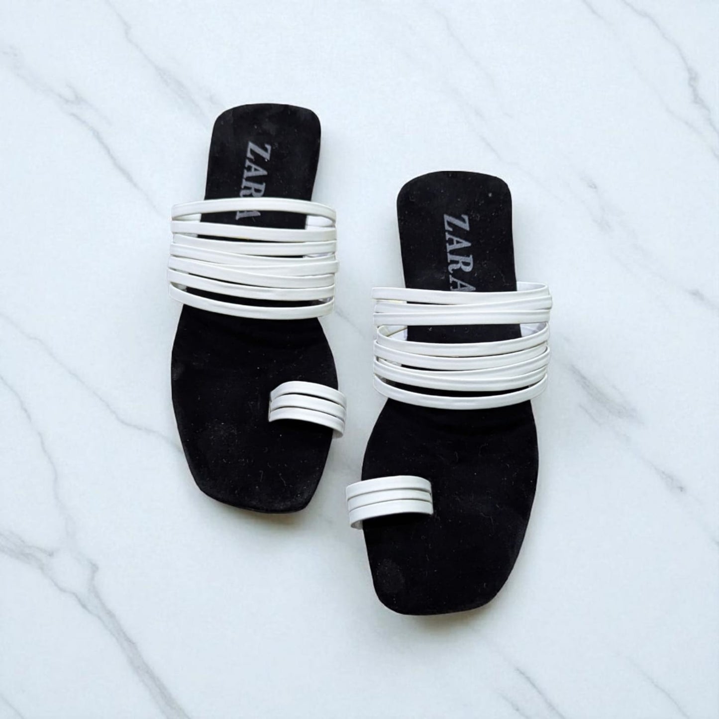 White Multi-Strap Flat Sandals with Toe Ring Design
