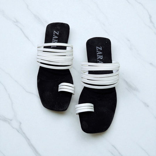White Multi-Strap Flat Sandals with Toe Ring Design