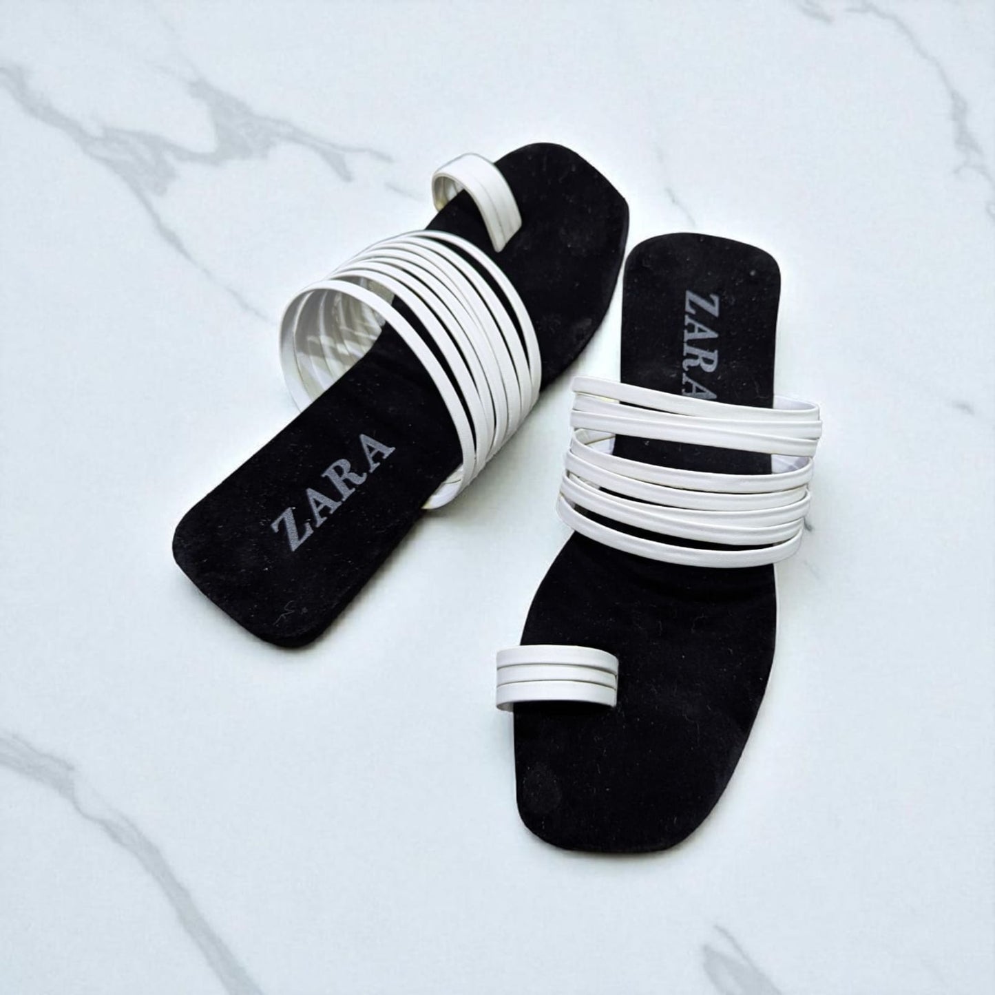White Multi-Strap Flat Sandals with Toe Ring Design