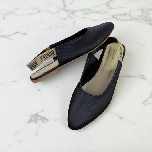 Elegant J’A-DI-OR Slingback Flats for Women – Black Textured Design