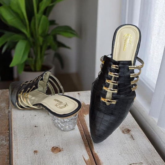 Black Pump Slipper with Golden Strip Sandal