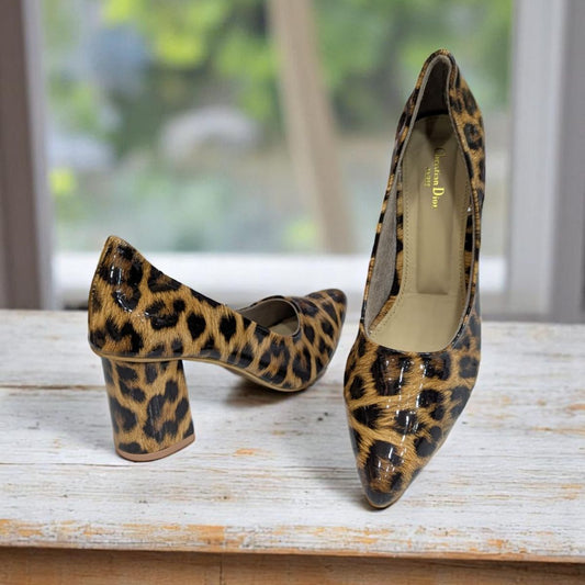 Leopard Print Pumps High Heels Pointed Toe Slip On