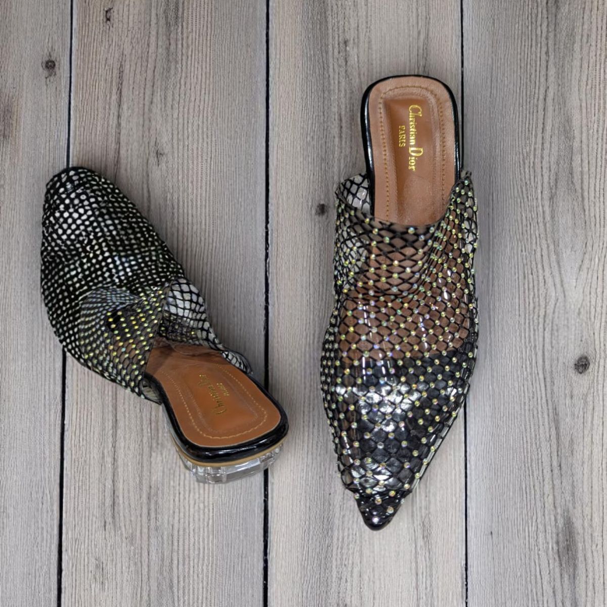 Sparkling Situation Black net Flat Swarovski Crystals Sandal