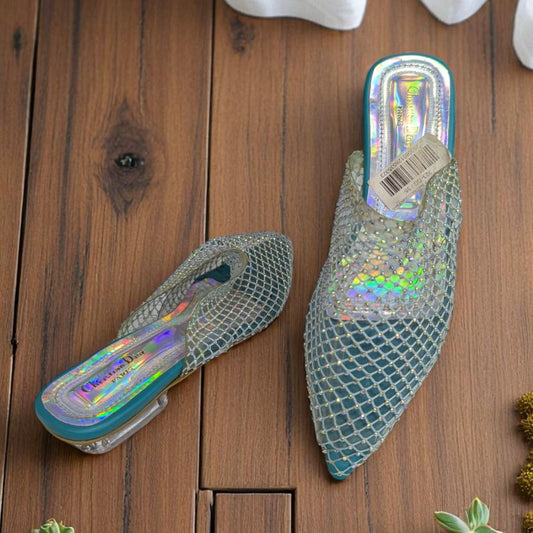 Sparkling Situation Cyan net Flat Swarovski Crystals Sandal