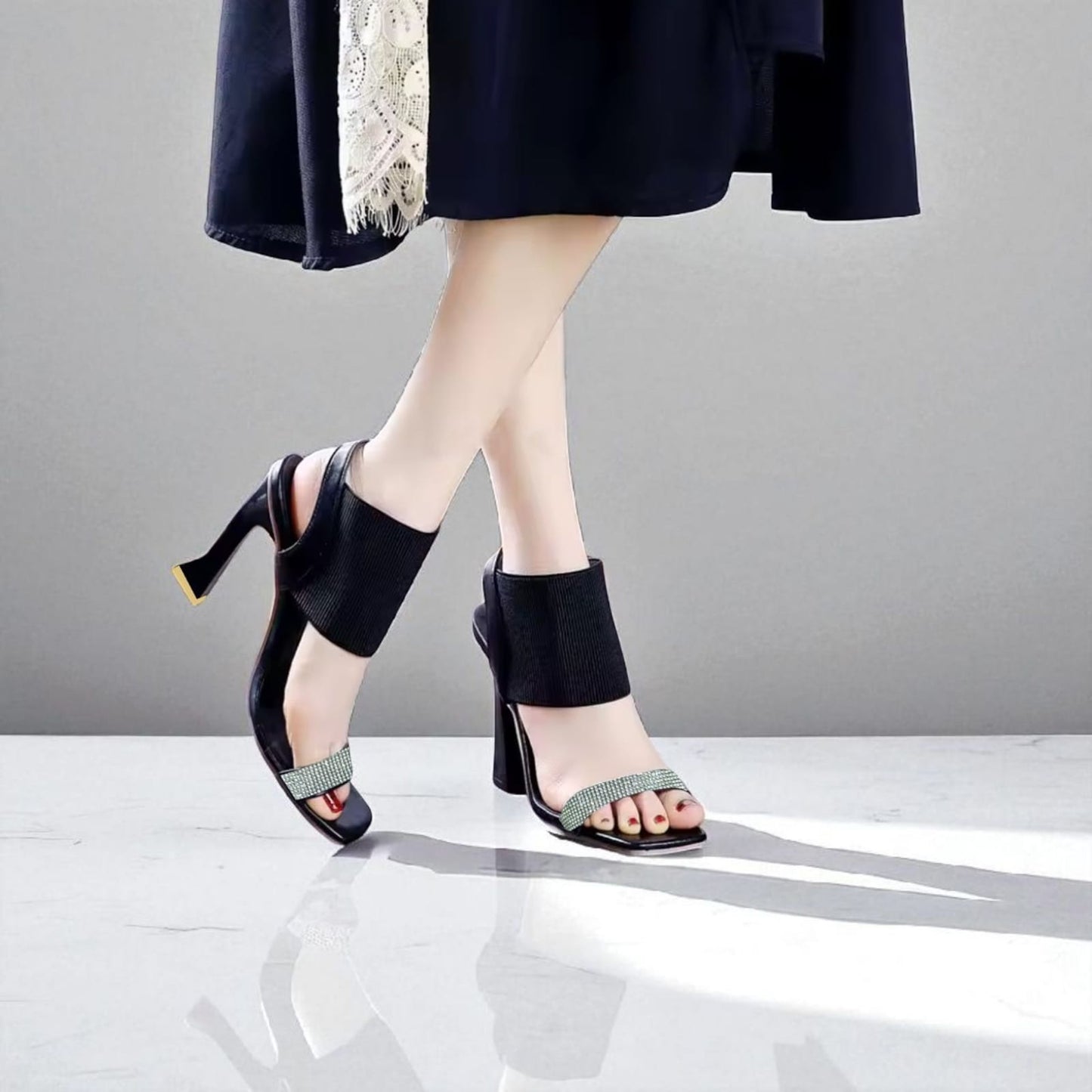 Slide Stuart Weitzman Black Sandals 3 Inch Heels Stylish Heel