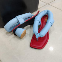 Women's Bold Red & Blue Puffy Strap Square Toe Sandals – Trendy Casual Flip Flops