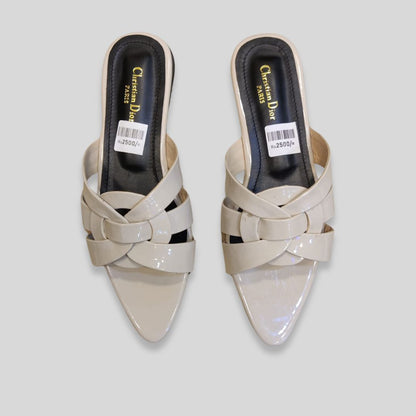 Women's Nude Patent Crisscross Flats – Christian Dior Inspired Designer Sandals