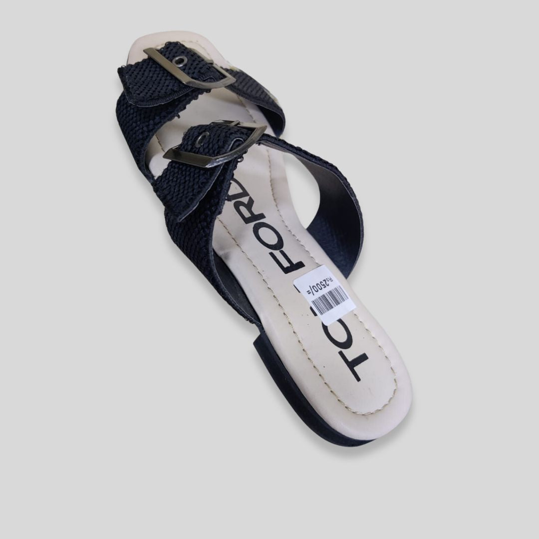 T-o-m F-or-d Inspired Dual Buckle Black Slides – Women’s Casual Flat Sandals