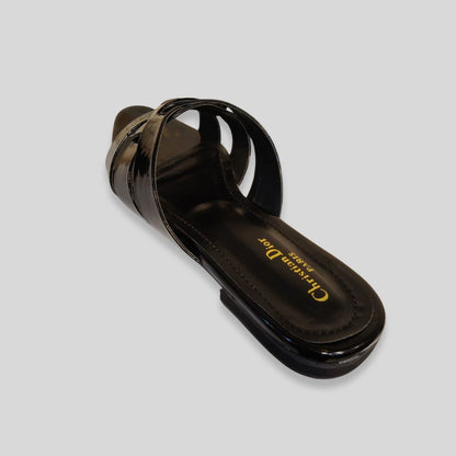 Women's Black Patent Crisscross Flats – Christian Dior Inspired Designer Slides