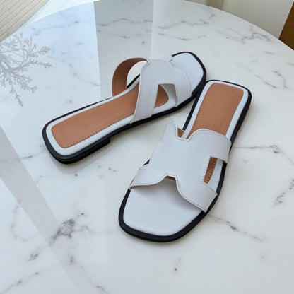 Bella Cross Slide – White Flat Slip-On Sandals for Women