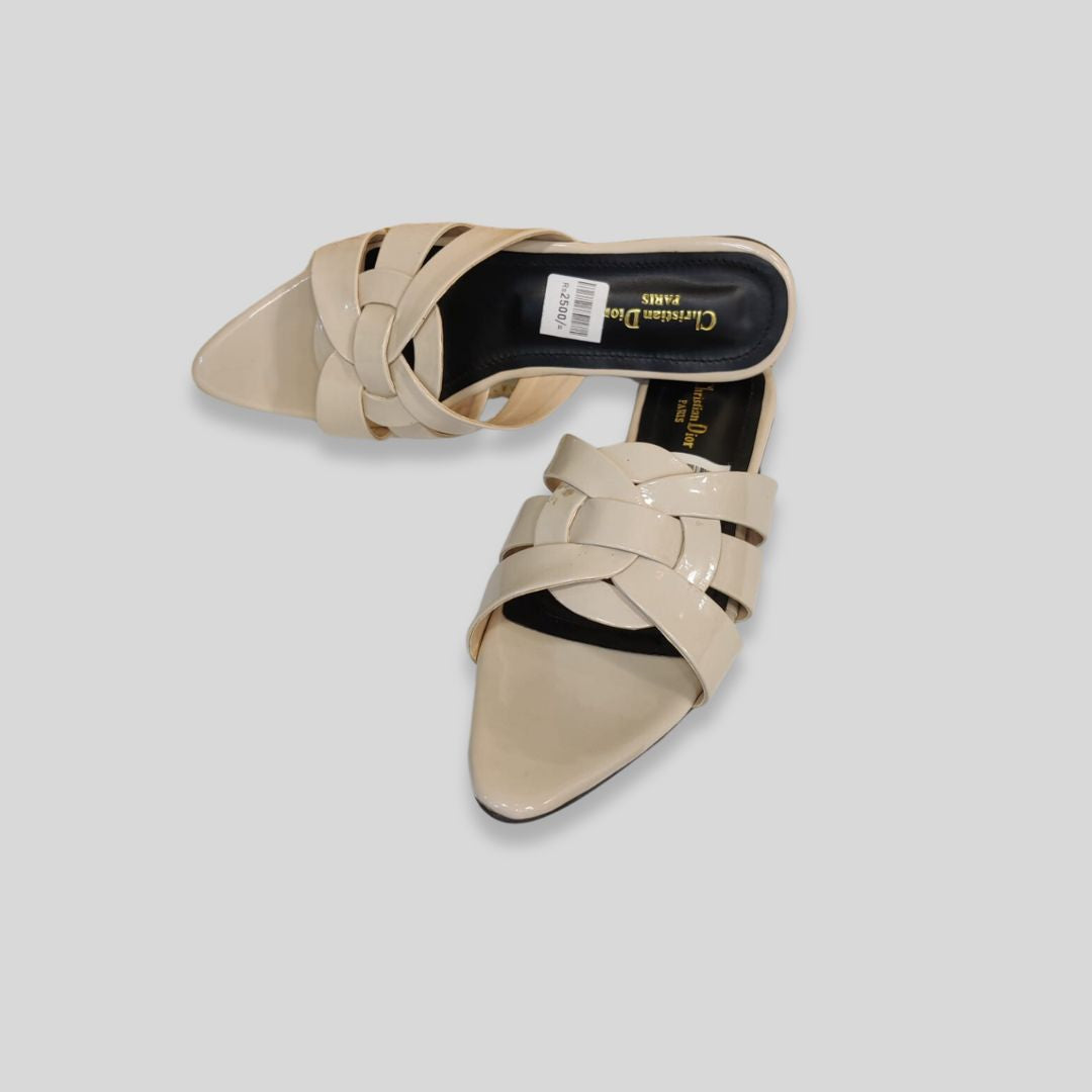 Women's Nude Patent Crisscross Flats – Christian Dior Inspired Designer Sandals