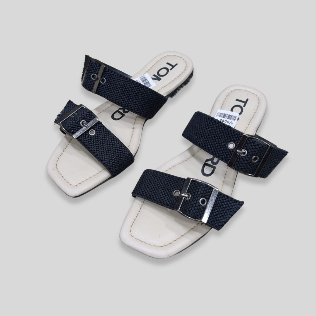 T-o-m F-or-d Inspired Dual Buckle Black Slides – Women’s Casual Flat Sandals