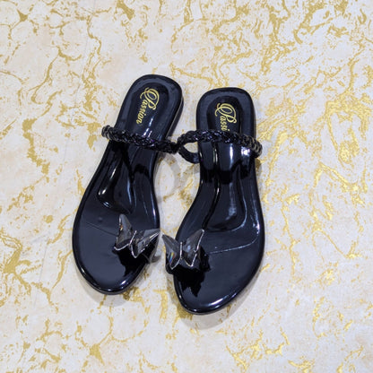 Black Butterfly Crystal Slippers – Elegant Ladies Fashion Footwear