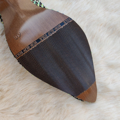 Black Crystal Mesh Slip-On Heels – Transparent Block Heel Mules for Women