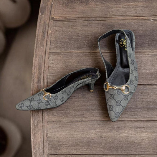 Horsebit Slingback Gray Pump Heels Canvas