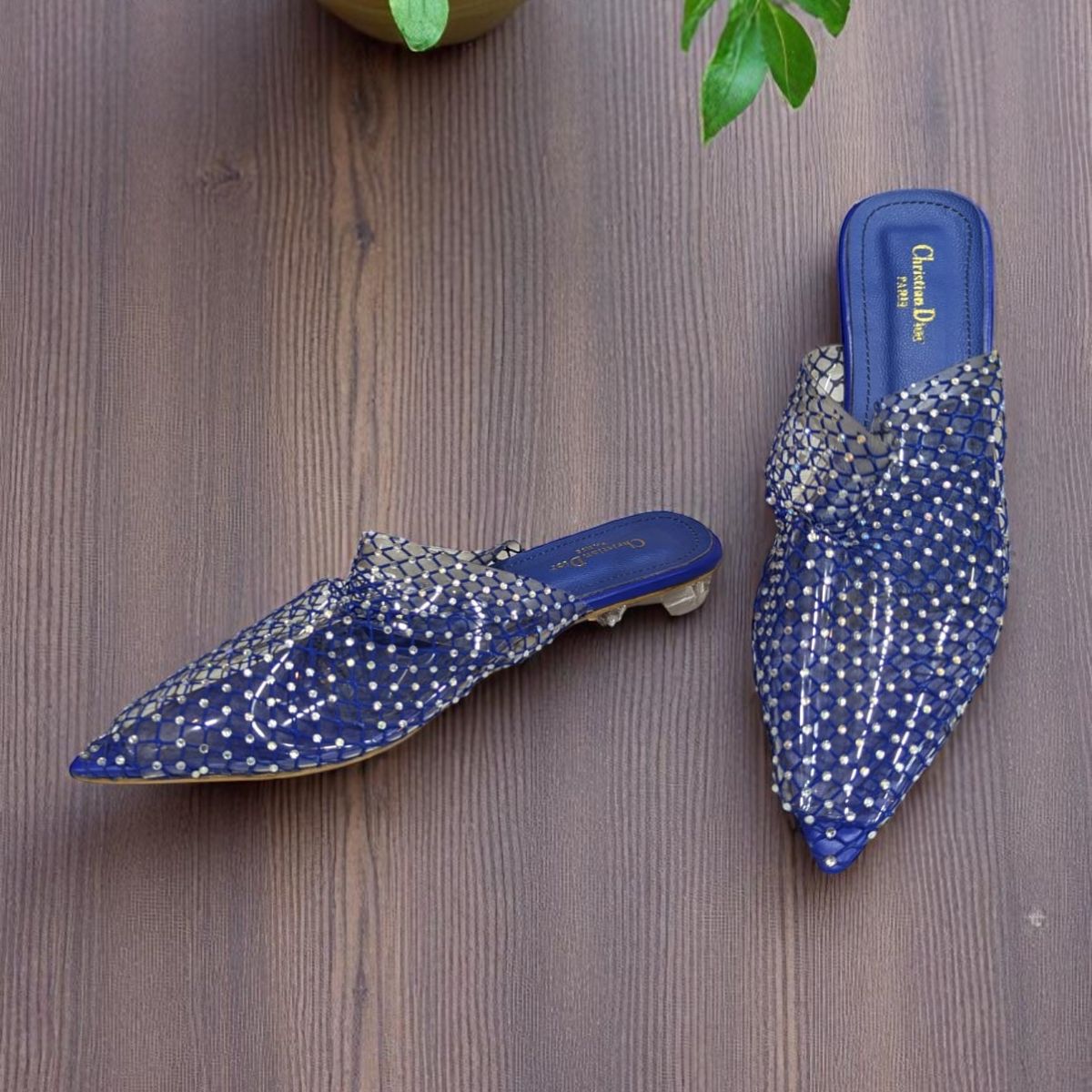 Sparkling Situation Blue net Flat Swarovski Crystals Sandal