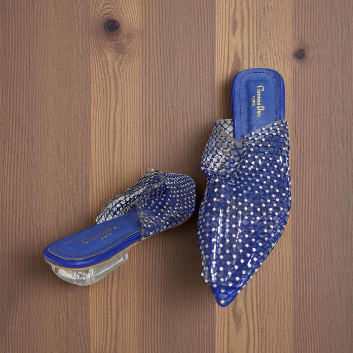 Sparkling Situation Blue net Flat Swarovski Crystals Sandal
