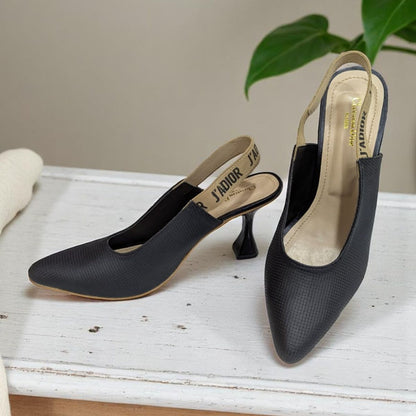 Jimena Slingback Black Pump With Side Weave Heels Sandal