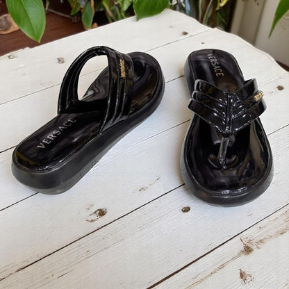 Wedges Heel With Stone Mesh Soft Sole Black Medicated Sandals