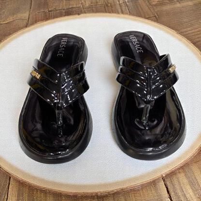 Wedges Heel With Stone Mesh Soft Sole Black Medicated Sandals