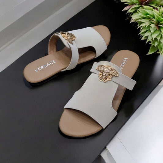 Flat Luxury Design Off White Slippers