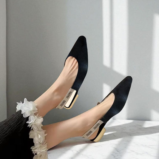 Elegant J’A-DI-OR Slingback Flats for Women – Black Textured Design