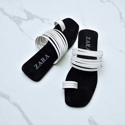 White Multi-Strap Flat Sandals with Toe Ring Design