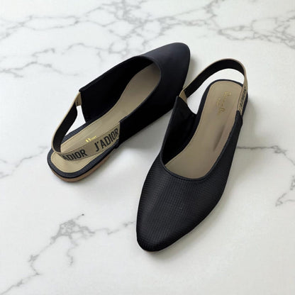 Elegant J’A-DI-OR Slingback Flats for Women – Black Textured Design