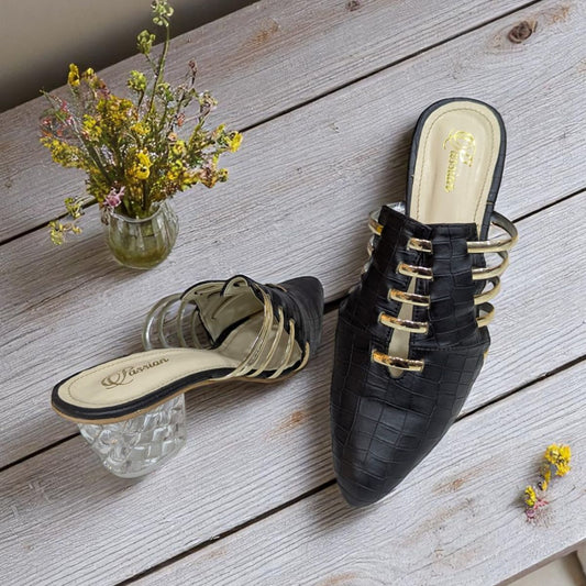 Black Pump Slipper with Golden Strip Sandal