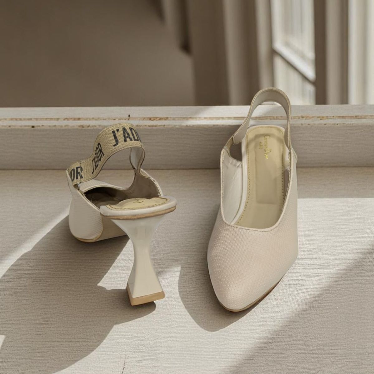 Jimena Slingback Beige Pump With Side Weave Heels Sandal