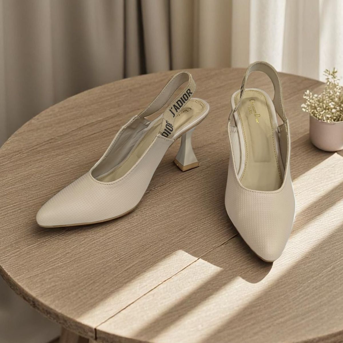 Jimena Slingback Beige Pump With Side Weave Heels Sandal