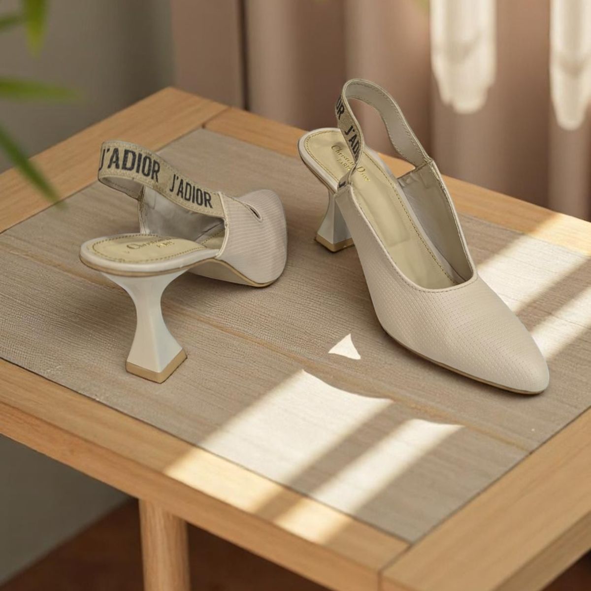 Jimena Slingback Beige Pump With Side Weave Heels Sandal