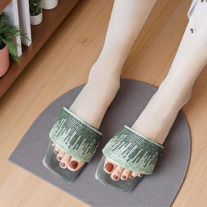 Shining Diamond Flat Silver Slippers