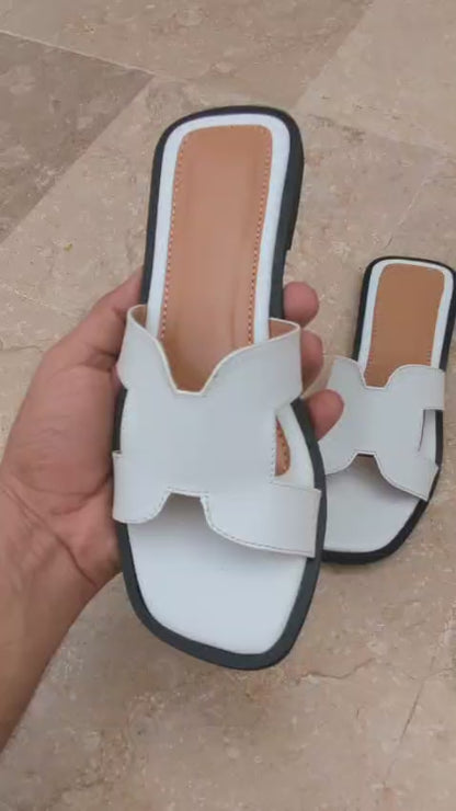 Bella Cross Slide – White Flat Slip-On Sandals for Women